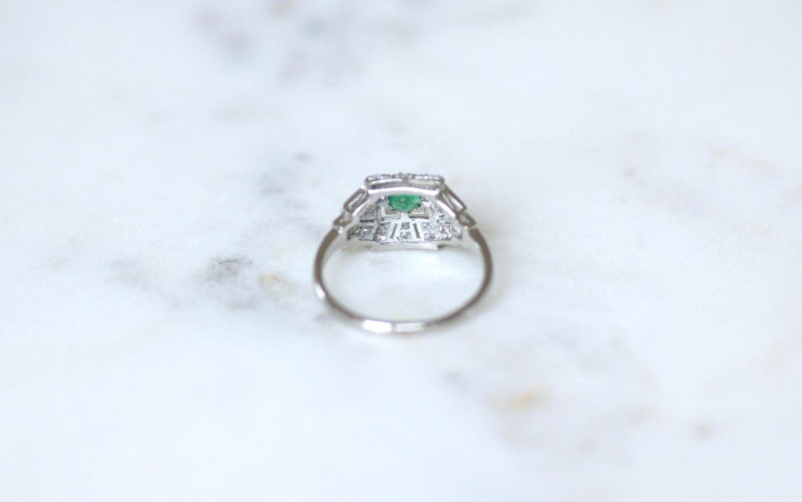 Art Deco Emerald and Diamond Ring on Platinum