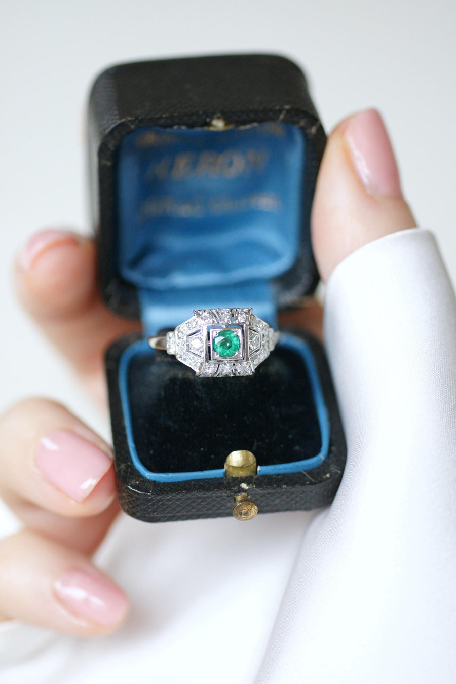Art Deco Emerald and Diamond Ring on Platinum