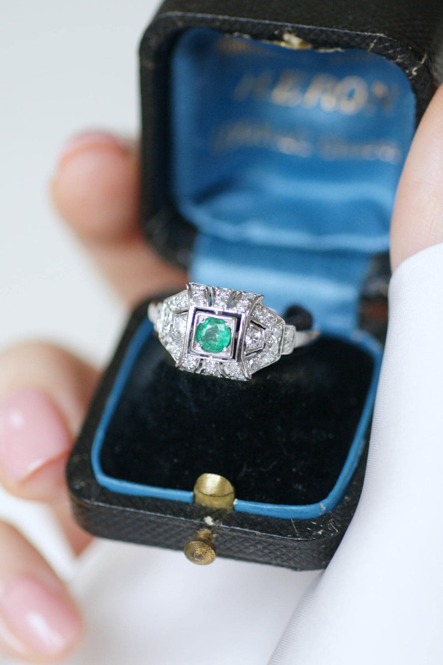 Art Deco Emerald and Diamond Ring on Platinum