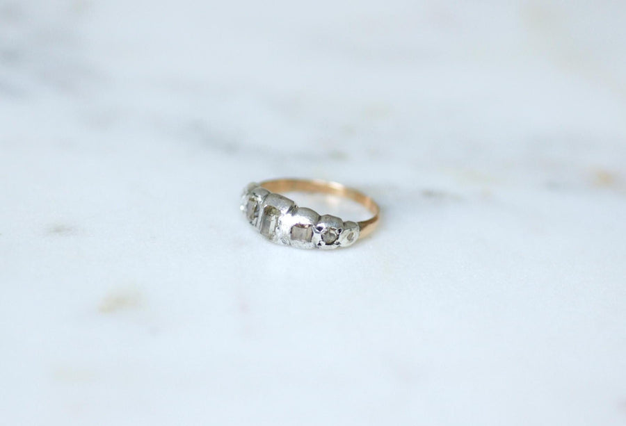 Antique Garter Ring Table and Rose Cut Diamonds on Pink Gold and Silver