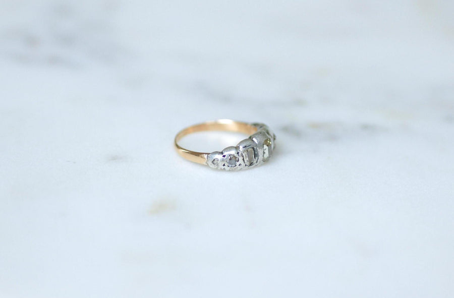 Antique Garter Ring Table and Rose Cut Diamonds on Pink Gold and Silver