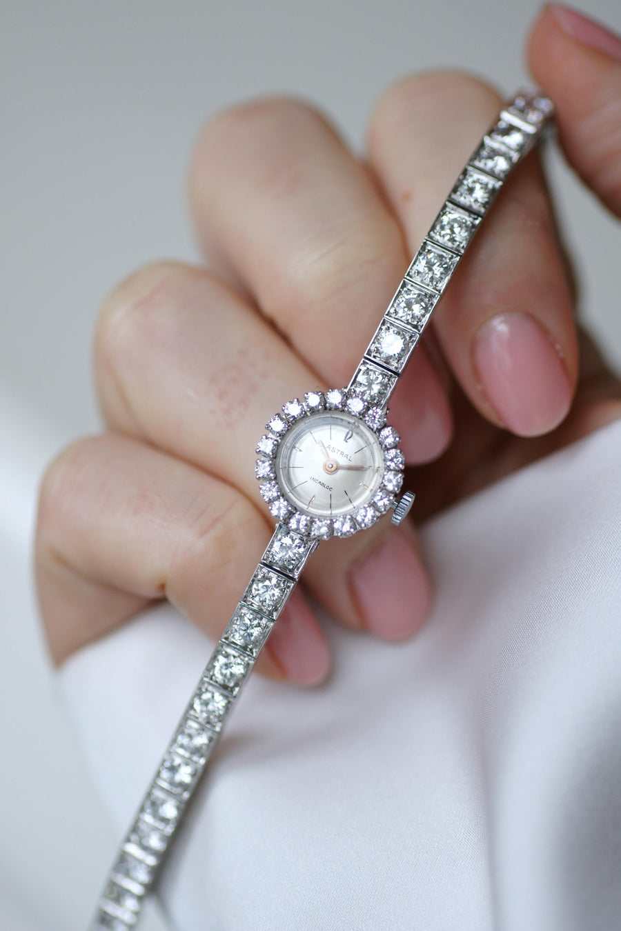 Astral Ladies Bracelet Watch 5.70 Cts Diamonds on White Gold 60's