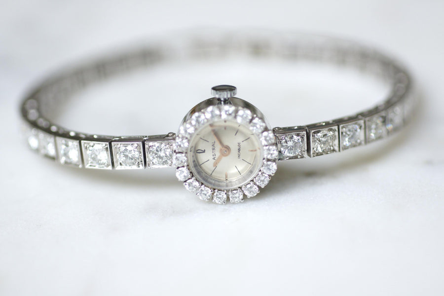 Astral Ladies Bracelet Watch 5.70 Cts Diamonds on White Gold 60's