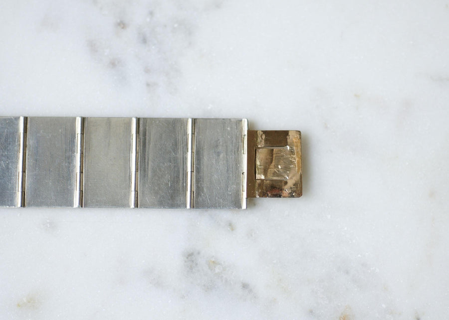 Art Deco Ruby on Rose Gold and Silver Ribbon Bracelet