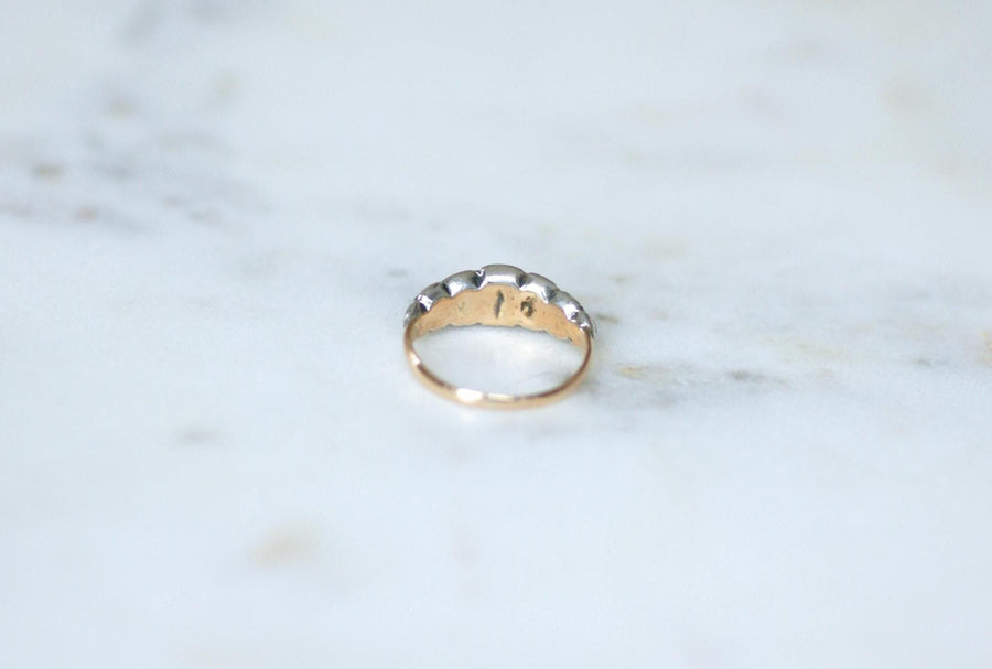 Antique Garter Ring Table and Rose Cut Diamonds on Pink Gold and Silver