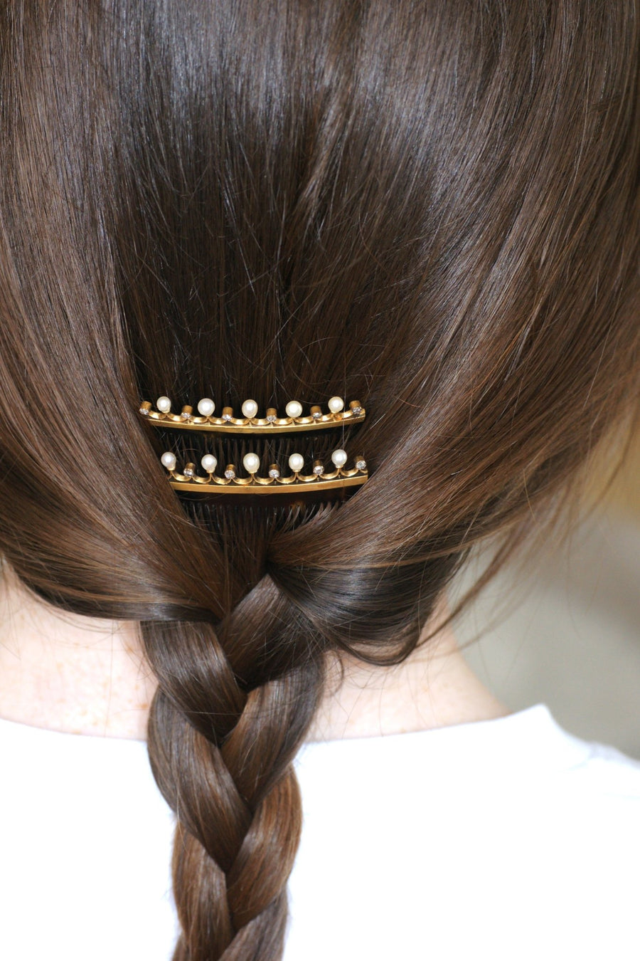 Pair of Diamond and Fine Pearl Combs on Gold - Galerie Pénélope