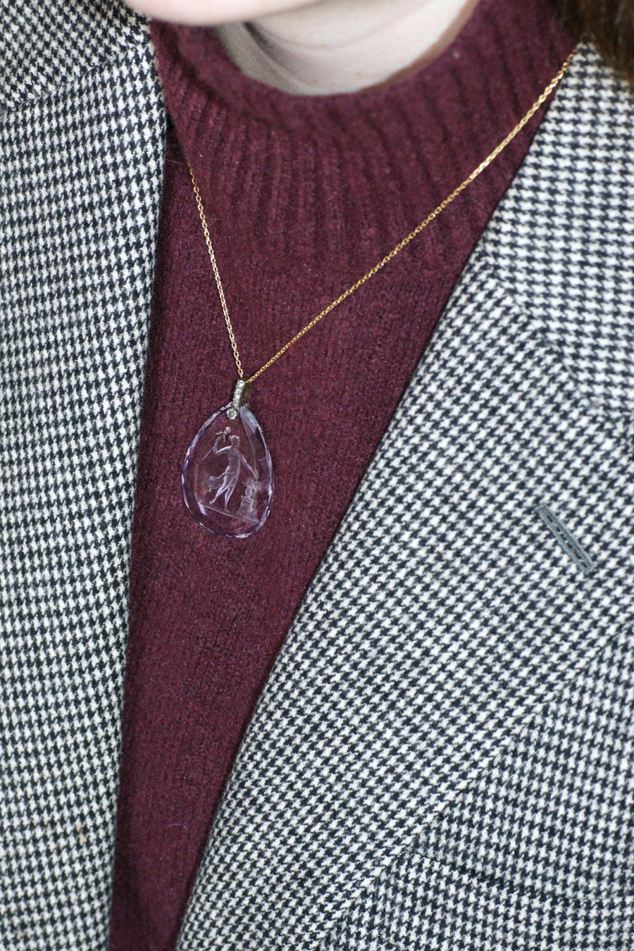 Antique Amethyst and Diamond Drop Pendant - Galerie Pénélope