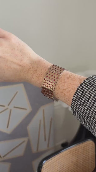 Art Deco Ruby on Rose Gold and Silver Ribbon Bracelet