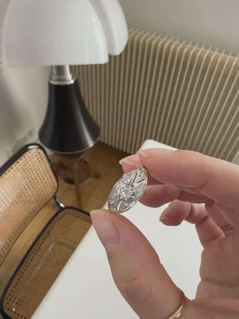 Art Deco Band Ring Diamonds on White and Yellow Gold