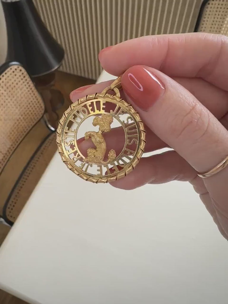 Vintage Yellow Gold Poodle Pendant Je Suis Fidèle Je Reste Fidèle