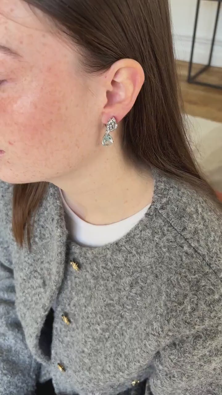 Aquamarine and Diamond Drop Earrings on White Gold
