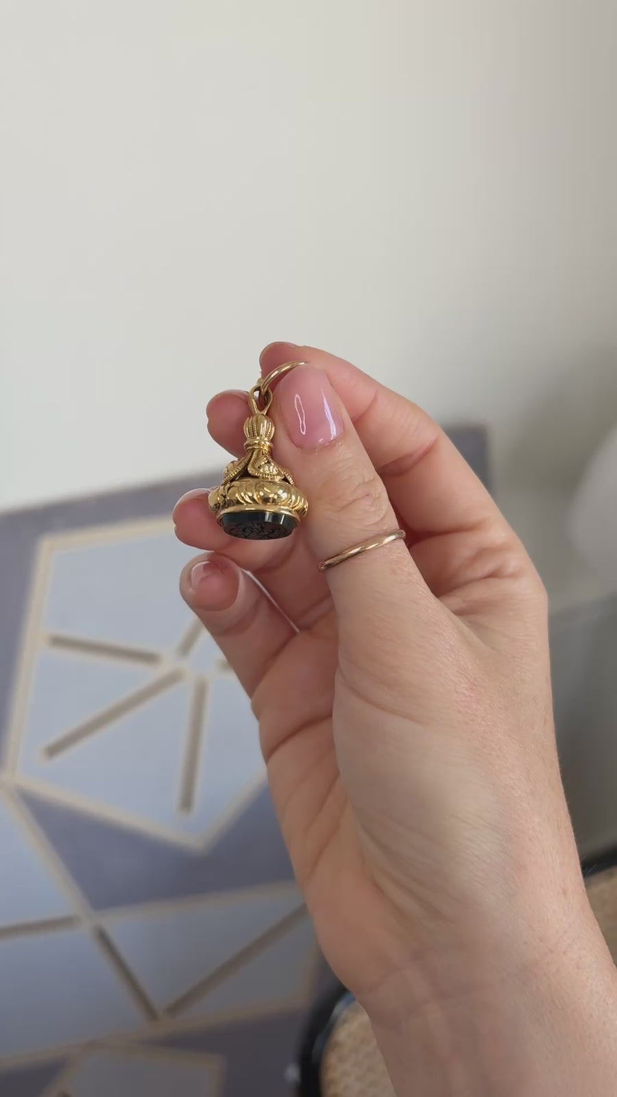 Yellow Gold and Blood Jasper Cachet Pendant