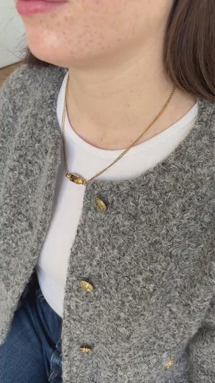 Antique Yellow Gold Regional Necklace Enameled Barrel Clasp and Cross