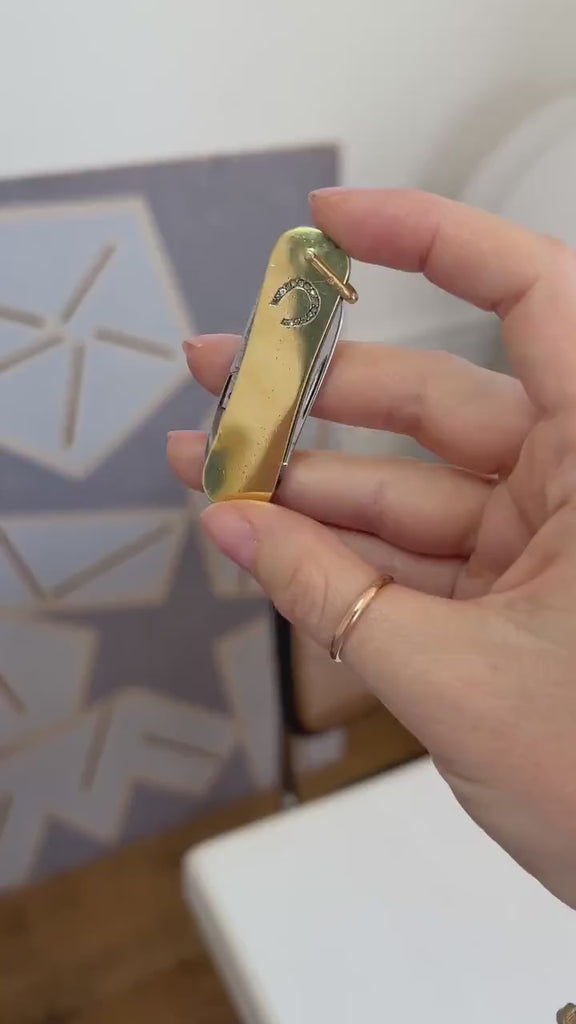 Antique Swiss Knife Horseshoe Diamond on Yellow Gold JA Henckels
