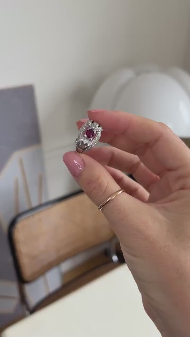 Art Deco Ruby and Diamond on Platinum Ring