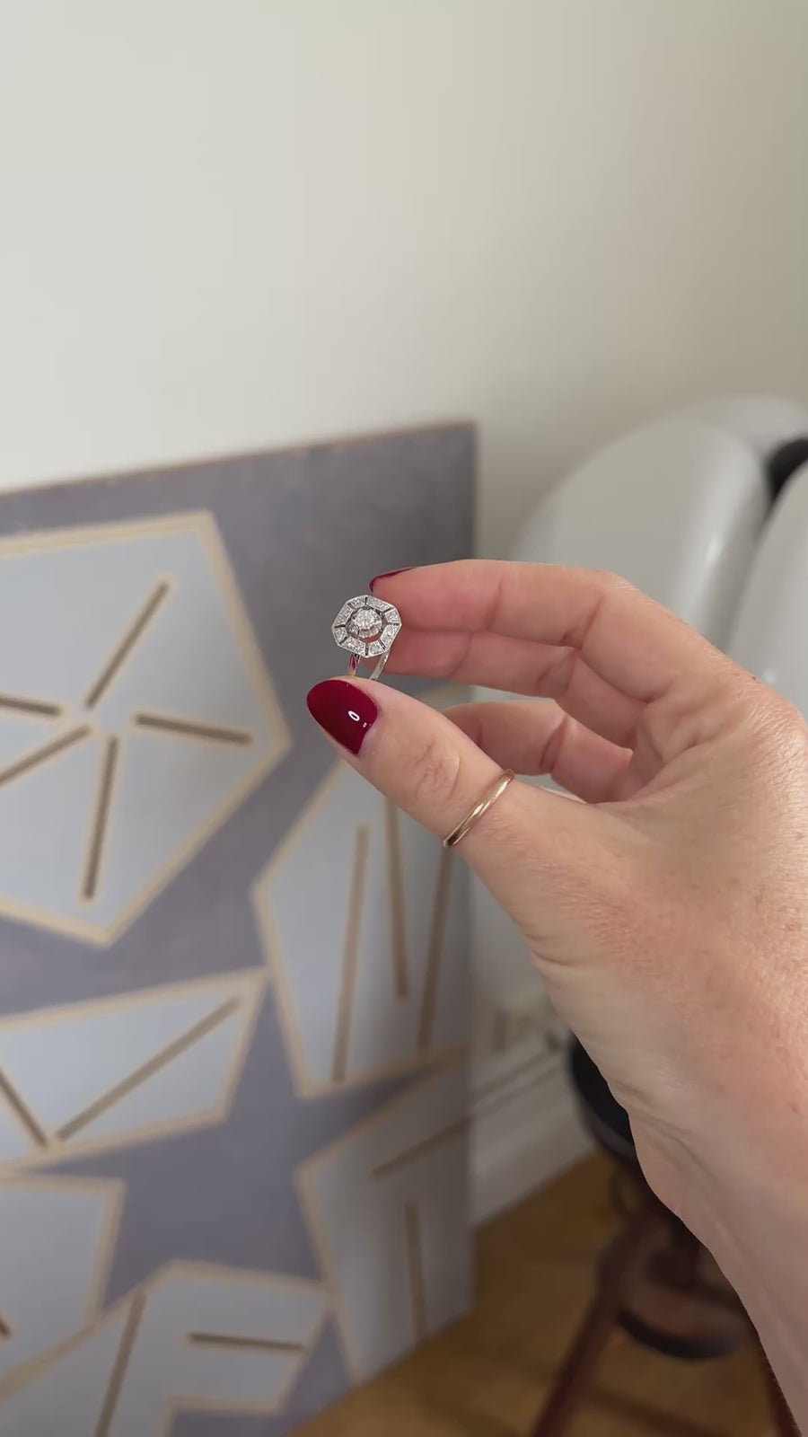 Octagonal Art Deco Ring Diamonds 0.60 Ct