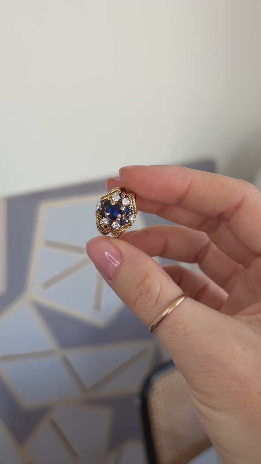 Boucheron Cocktail Ring Sapphire Diamond Yellow Gold