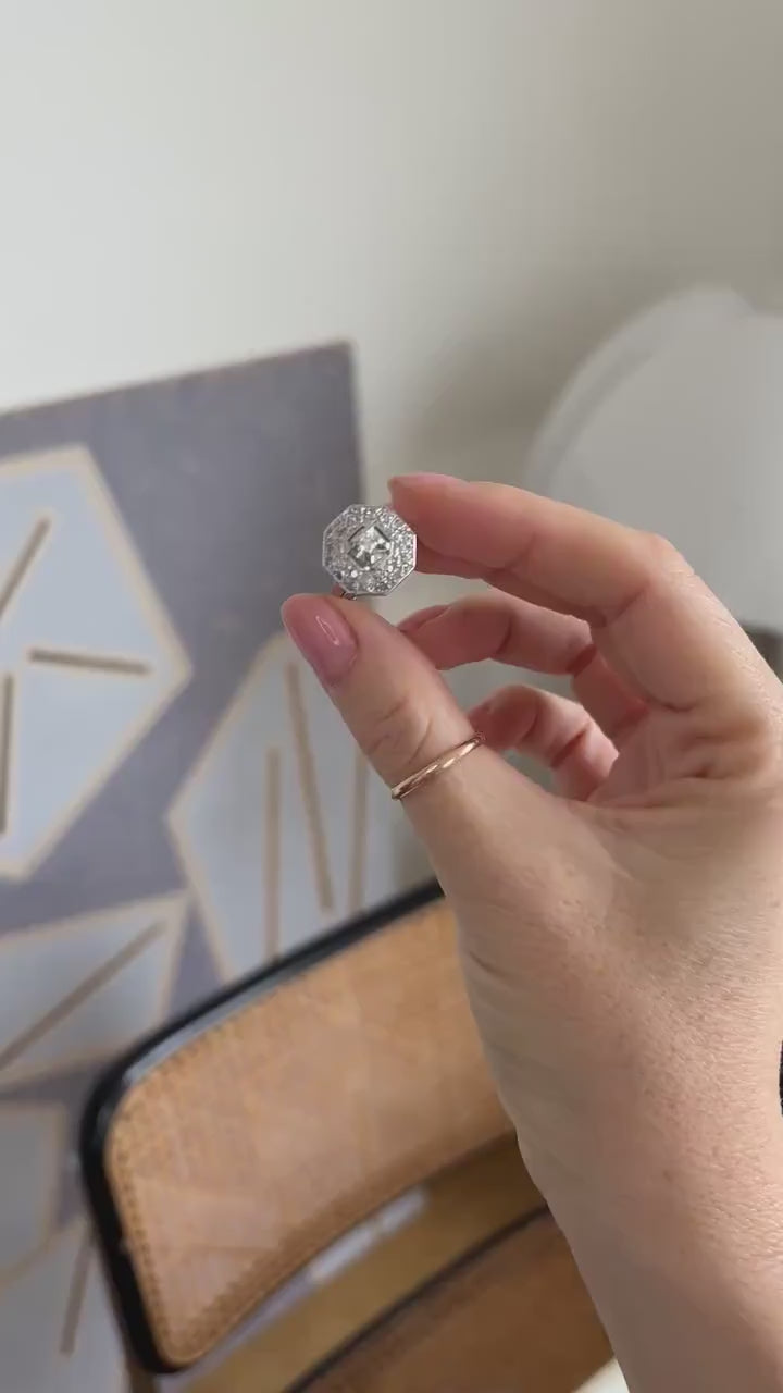 Octagonal Art Deco Platinum and Diamond Ring 0.65 Ct