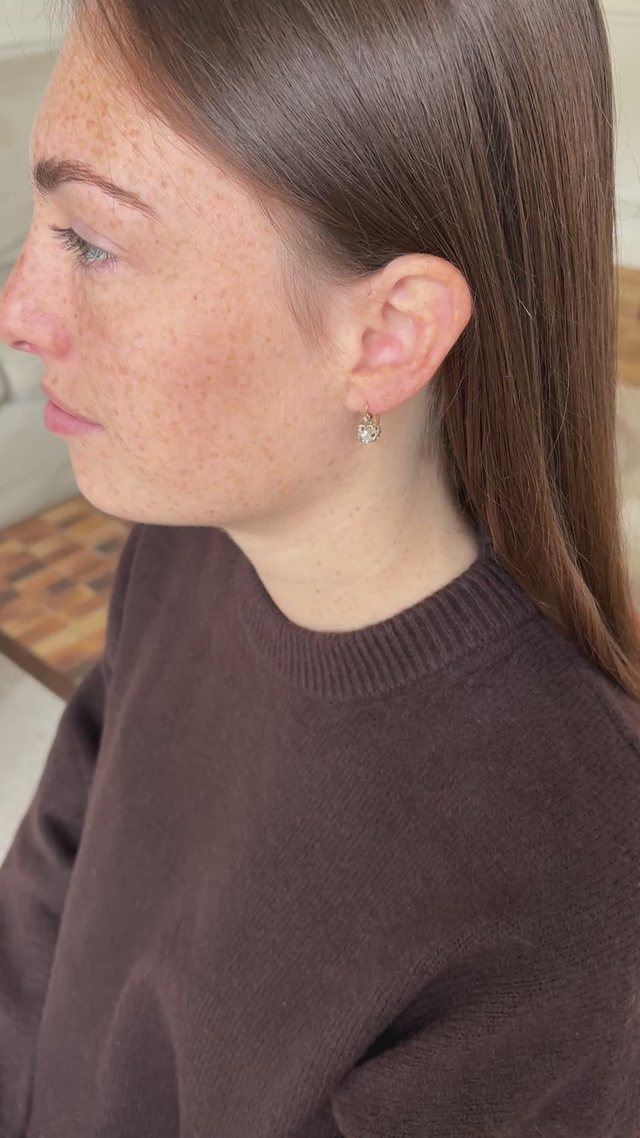 Antique Dormeuses Crowned Rose Diamonds on Pink Gold