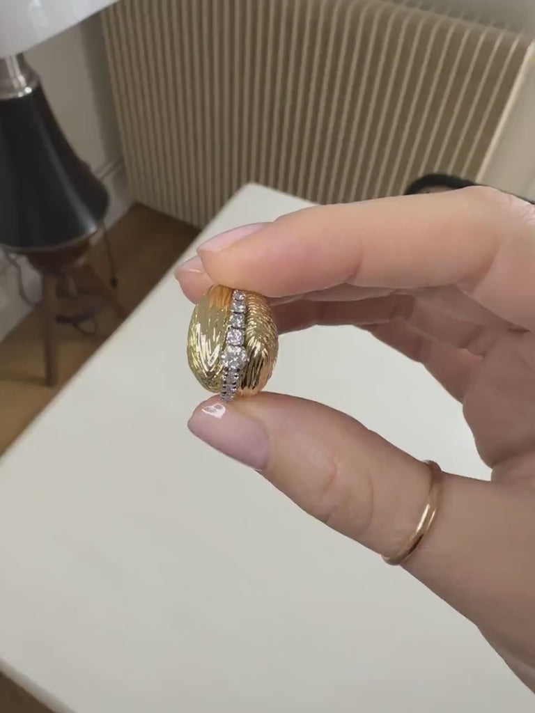 Vintage Textured Ball Ring Diamonds on Yellow Gold