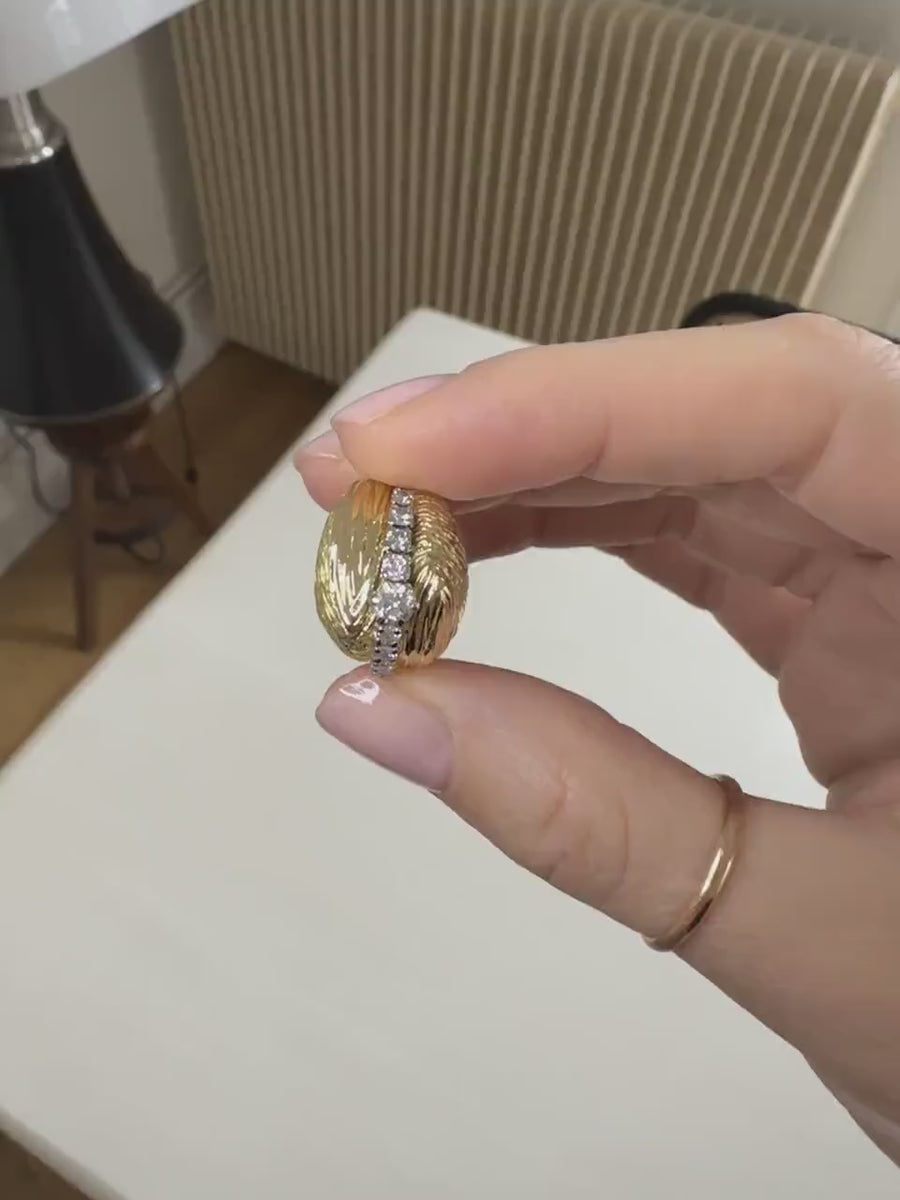 Vintage Textured Ball Ring Diamonds on Yellow Gold