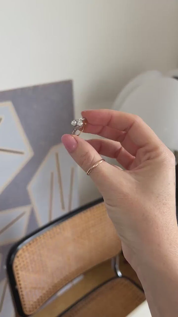 Toi et Moi Antique Ring Diamonds on Yellow Gold and Platinum