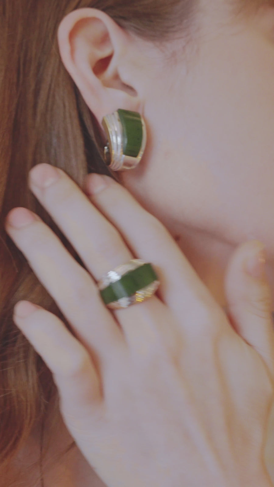 Puiforcat Earrings by André Vassort Jade on Gold and Silver