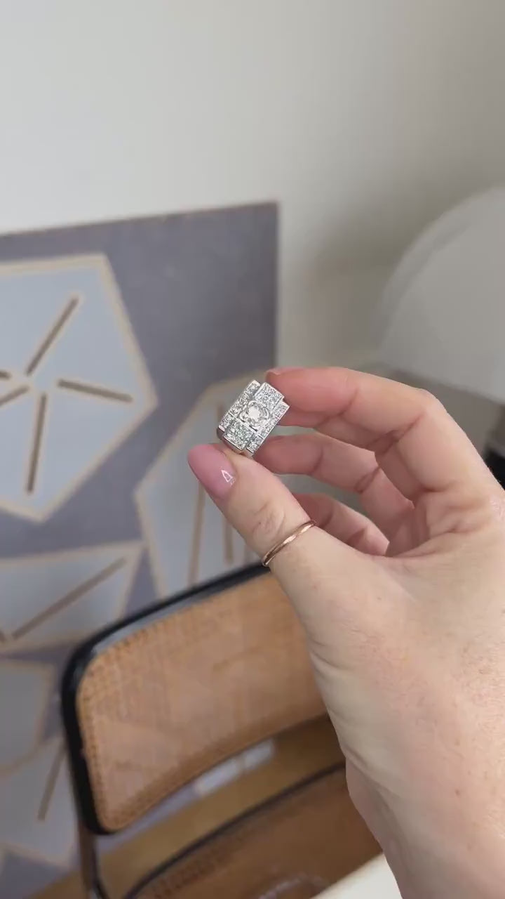 Large Art Deco Band Ring Diamonds 2.10 Cts on Platinum