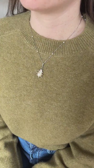 Art Deco Necklace Goutte Pearl & Diamond Pendant on Gold and Platinum