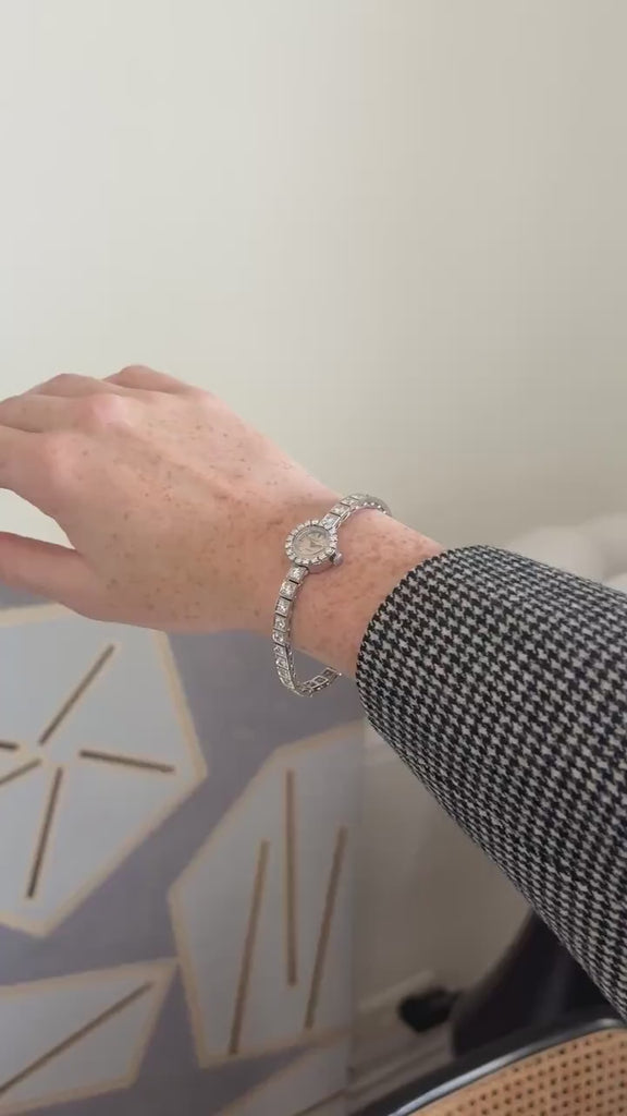 Astral Ladies Bracelet Watch 5.70 Cts Diamonds on White Gold 60's