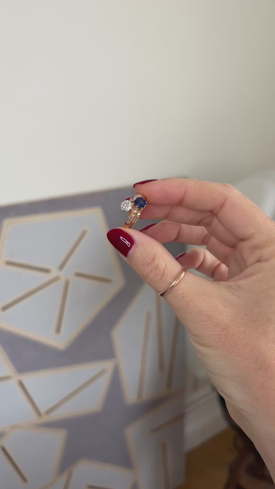 Toi et Moi Ring Sapphire and Diamond on Rose Gold and Platinum