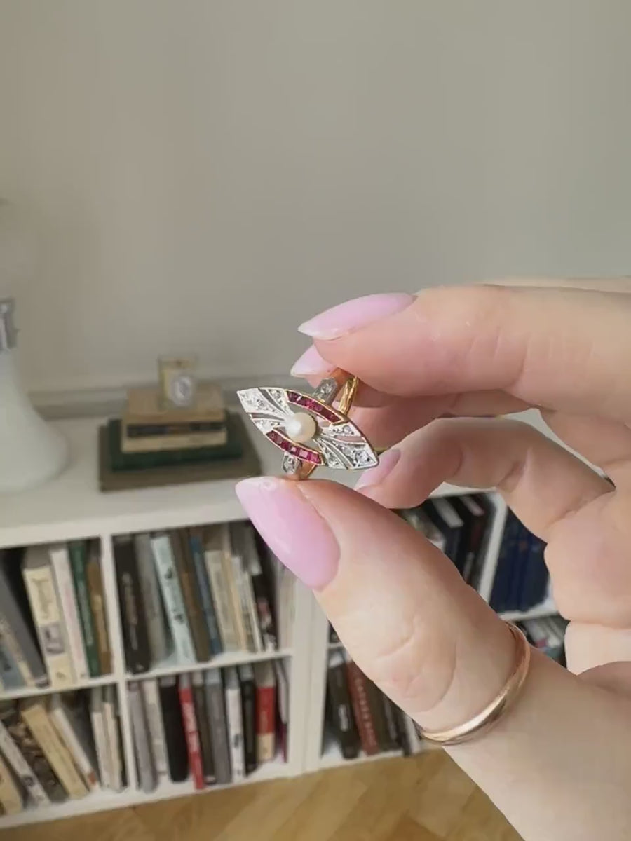 Marquise Art Deco diamond & ruby ring