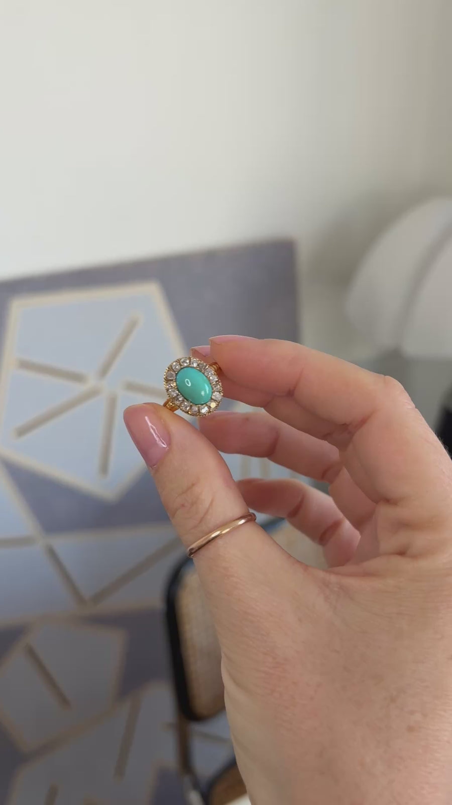 Antique Turquoise and Diamond Marguerite Ring