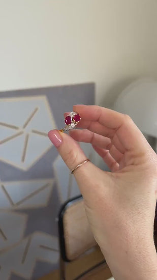 Toi et Moi Engagement Ring with Rubies and Diamonds on Yellow Gold