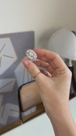 Oval Art Deco Diamond Ring 2.10 Cts Platinum & White Gold
