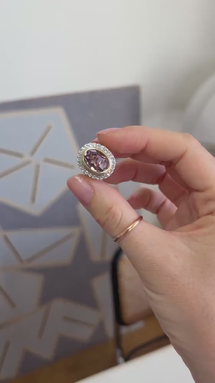Oval Amethyst and Diamond Art Deco Style Ring on Yellow and White Gold