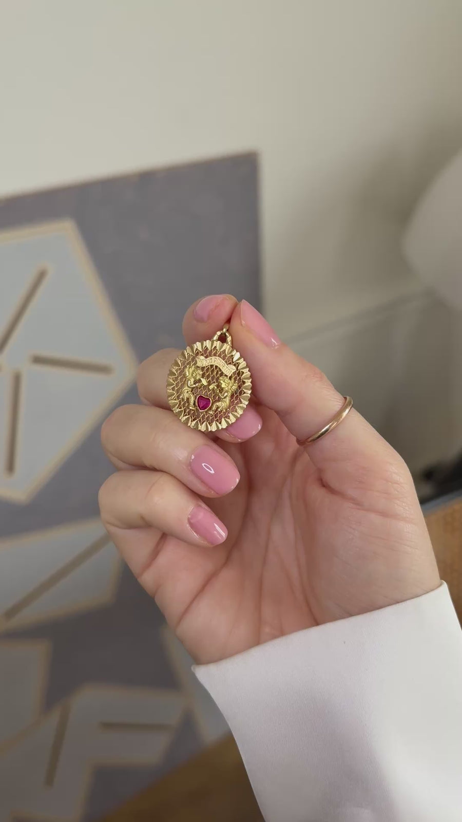 Yellow Gold Angel Heart Ruby Medal "Il Bat Pour Toi" (It Beats For You)