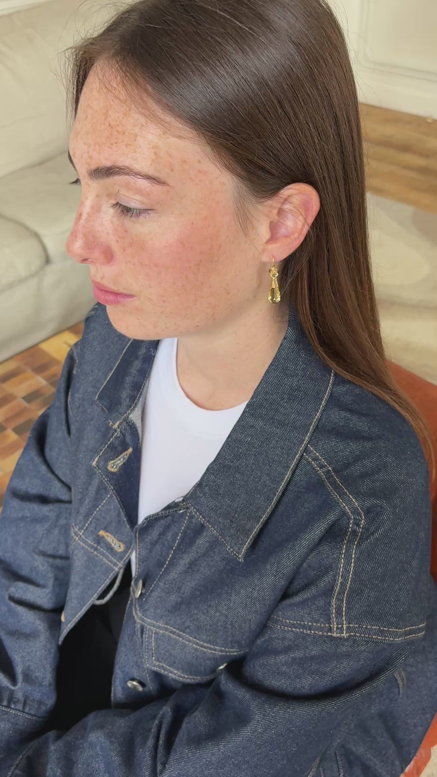 Antique Earrings Citrine Drop on Yellow Gold