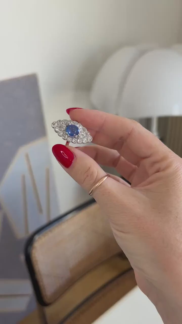 Marquise Ring Sapphire 2.20 Cts and Diamonds 3.50 Cts on White Gold