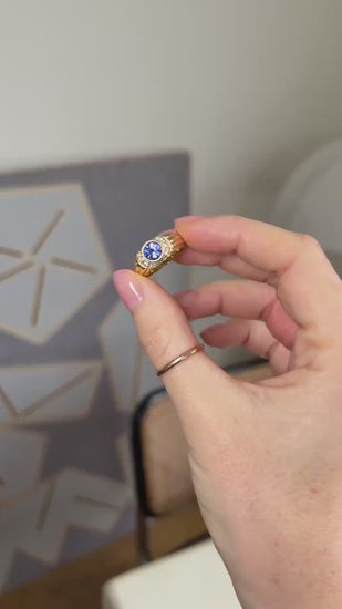 Ceylon Sapphire 1.00 Ct and Diamond Band Ring in Yellow Gold