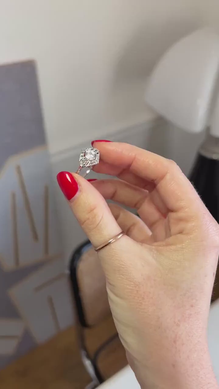 Art Deco Hexagonal Diamond and Platinum Ring