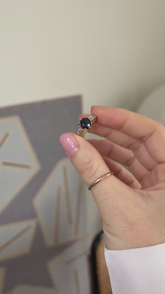 Belle Epoque Ring 1.50 Cts Sapphire and Diamonds on Yellow Gold and Platinum