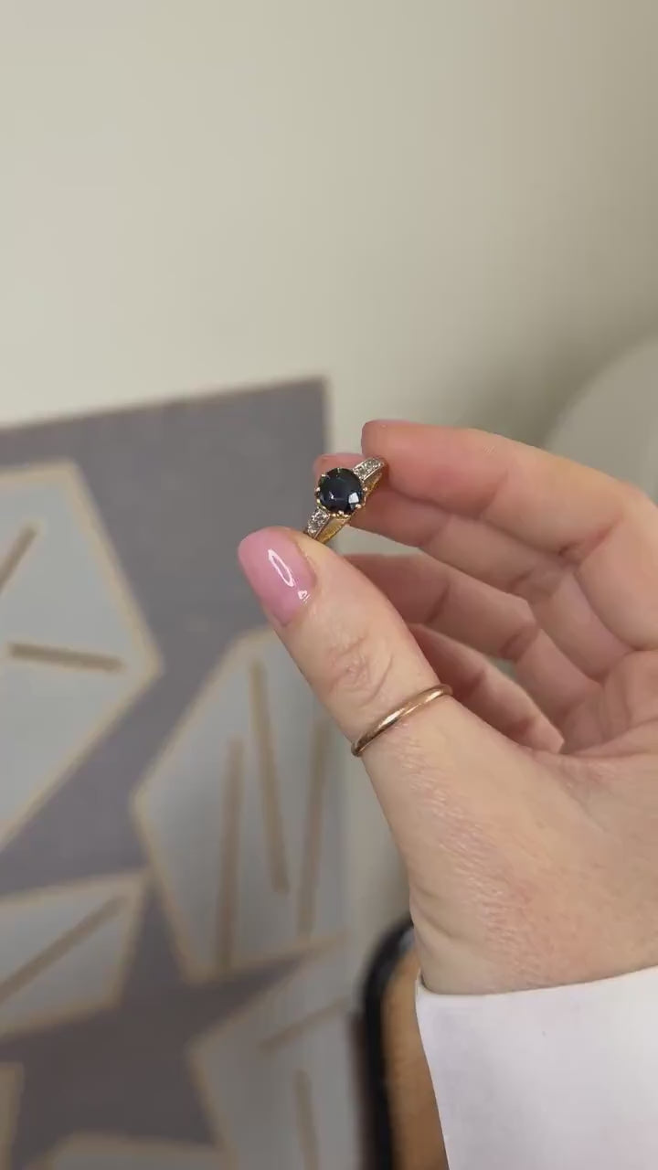 Belle Epoque Ring 1.50 Cts Sapphire and Diamonds on Yellow Gold and Platinum