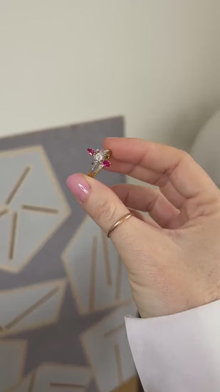 Ring Toi et Moi Belle Epoque Pear Ruby and Diamonds on Yellow Gold and Platinum