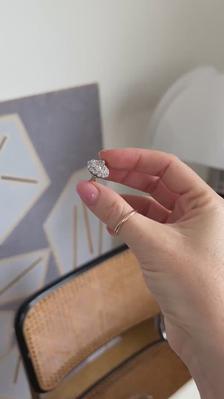 Ring Marquise Ancienne Diamonds 1.30 Cts on Rose Gold and Platinum
