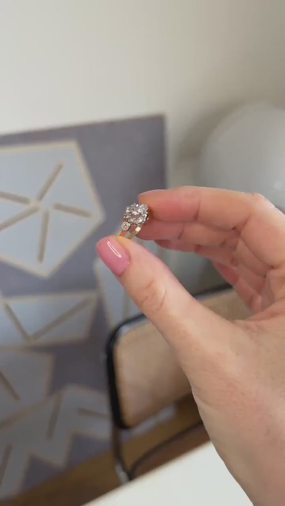 Marguerite Antique Ring Diamonds on Rose Gold and Platinum