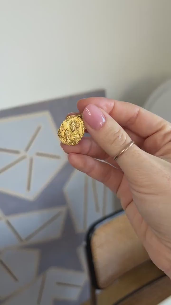 Antique Yellow Gold Virgin Mary Virgo Fidelis Medal