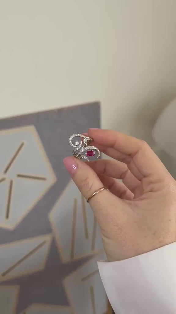 Arabesque Unheated Birman Ruby and Diamond Ring on White Gold