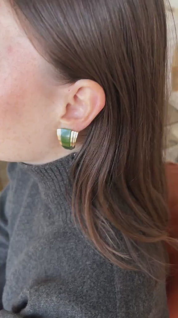 Earrings Clip Puiforcat by André Vassort Jade on Gold and Silver