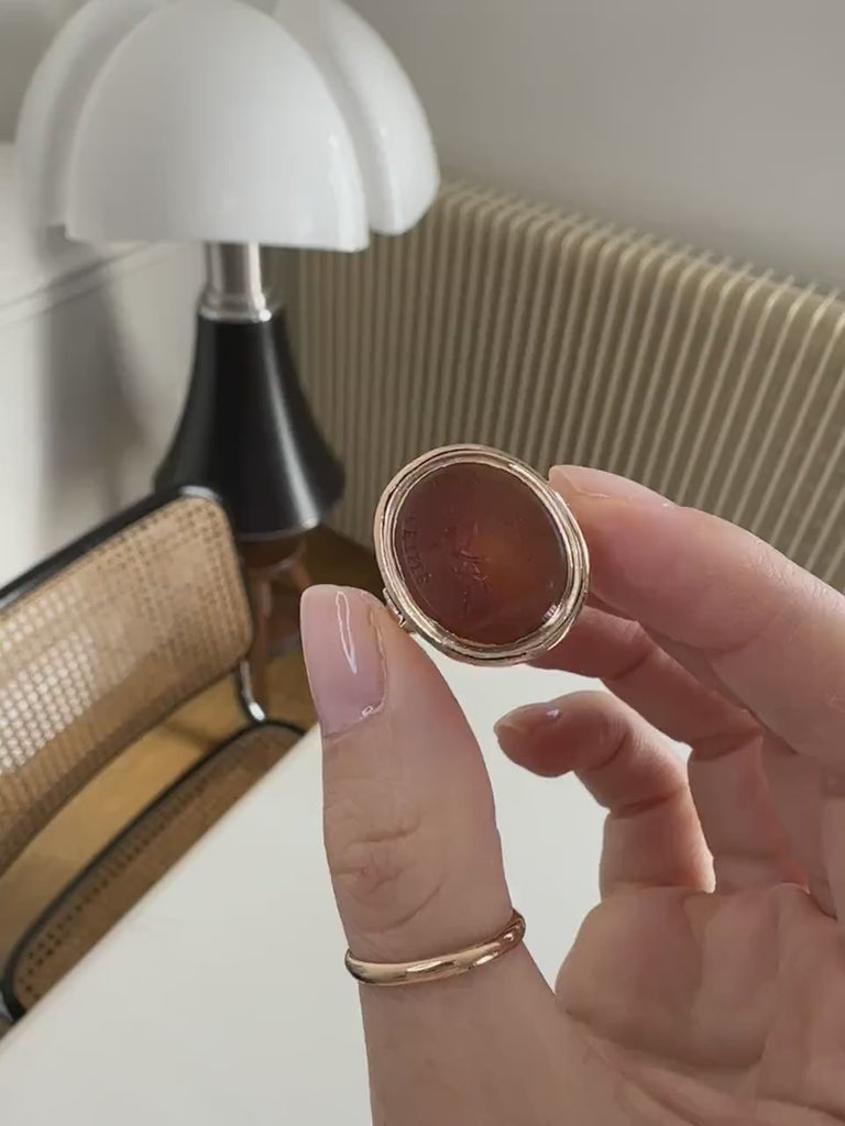 Antique Ring Intaglio Cupid Carnelian on Rose Gold